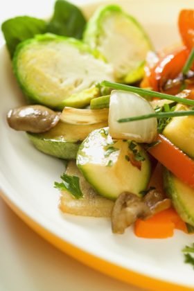 Stir-fried vegetables, close-up, part of